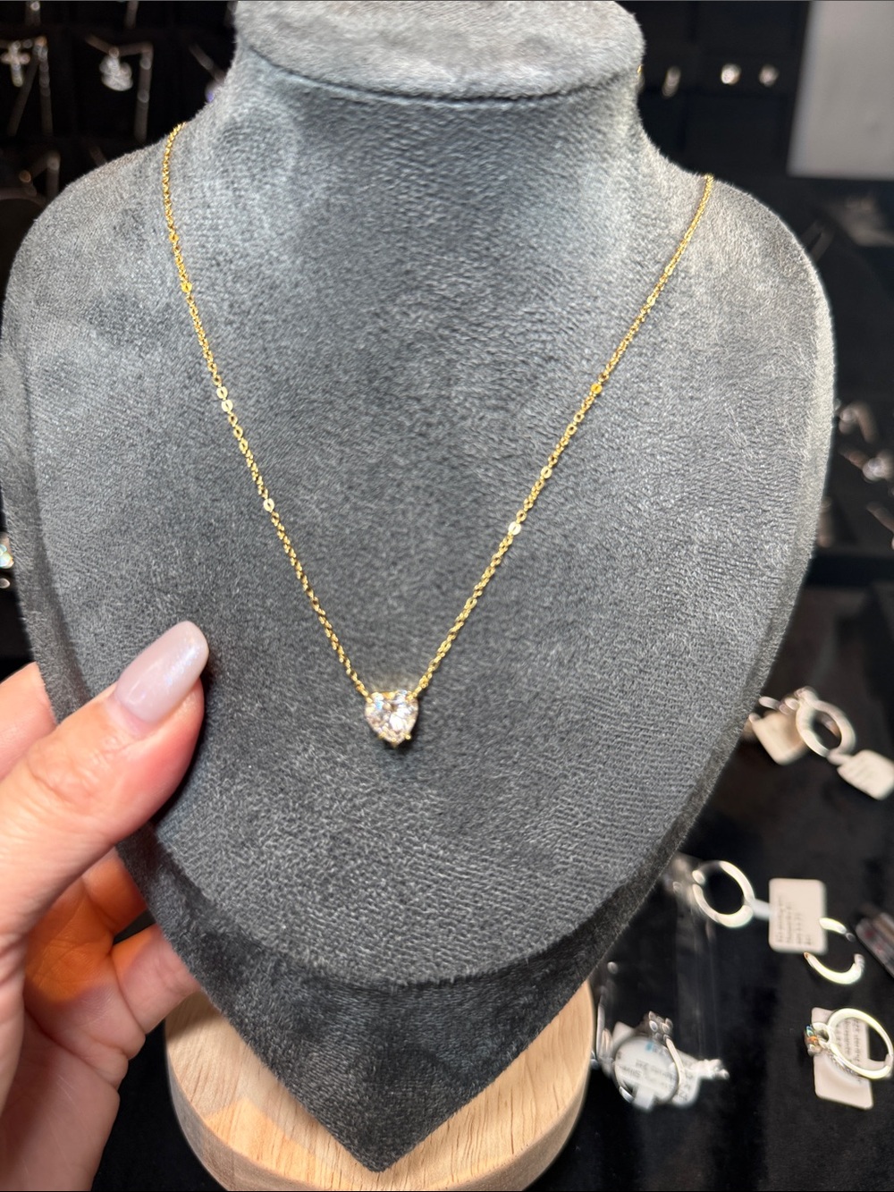 Gold Heart Pendant Necklace with Clear Gem - Women Jewelry